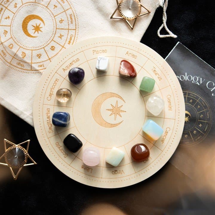 Astrology wheel crystal grid set