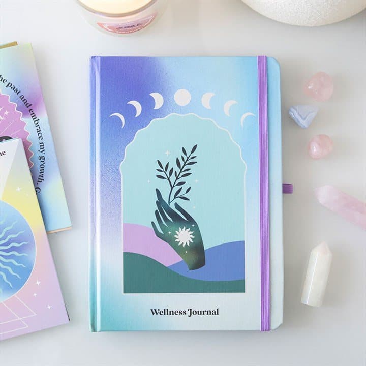 A5 wellness journal with elastic closure and crystal chip pen