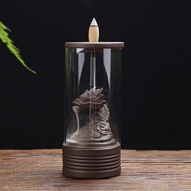 Dragon Waterfall backflow incense burner in resin and glass