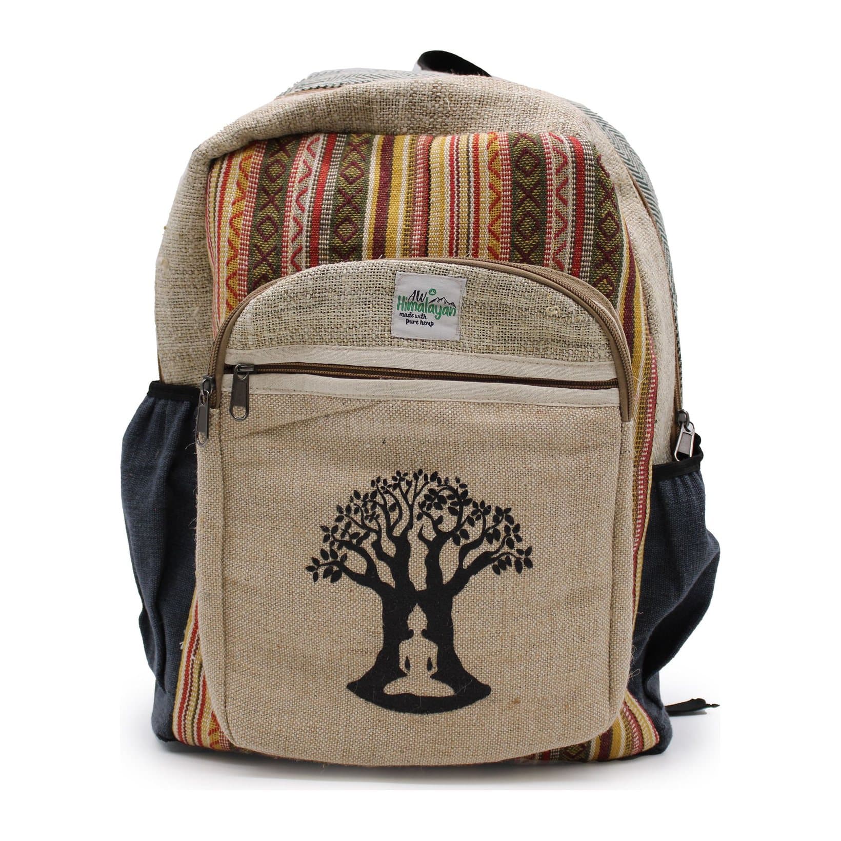 Hemp and cotton backpack with a Bodhi tree design