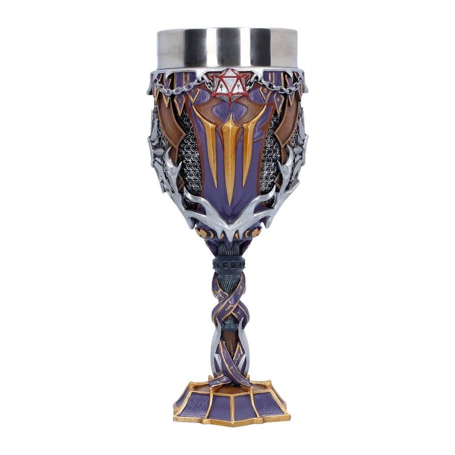 Baldurs Gate 3 Shadowheart goblet in purple, gold and silver with the logo on the side