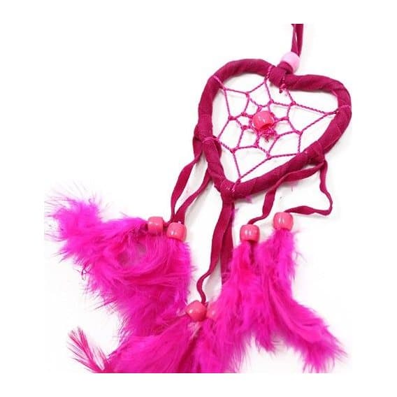 Heart dream catcher in turquoise, pink and purple with hanging feathers