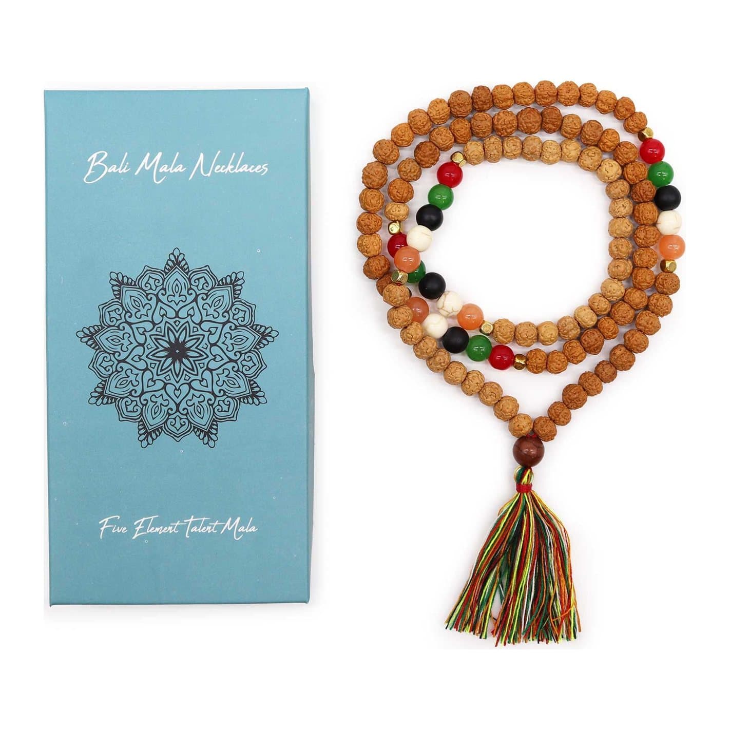 Five Element Talent Bali Mala necklace in white, black and grey beads