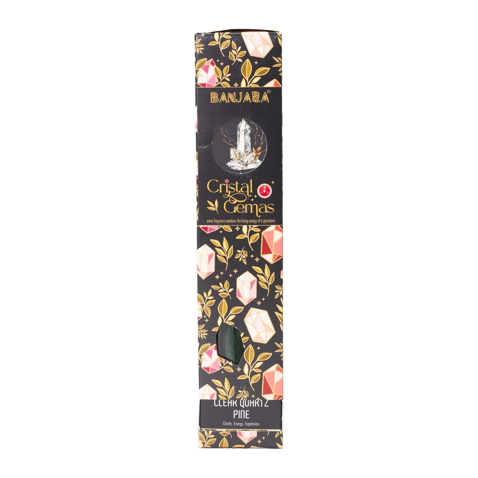 Pine incense sticks with clear quartz chip stones in a pack of 3