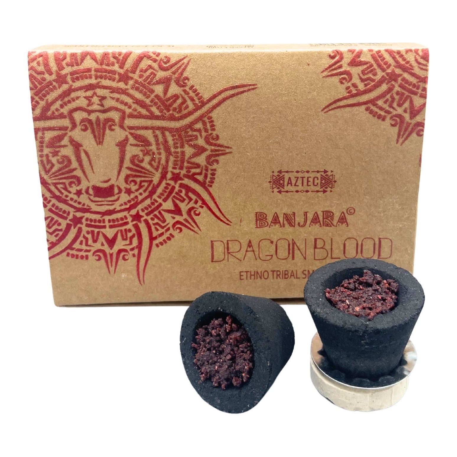 Pack of 2 Dragon's Blood resin smudge cups with an accompanying metal burning plate