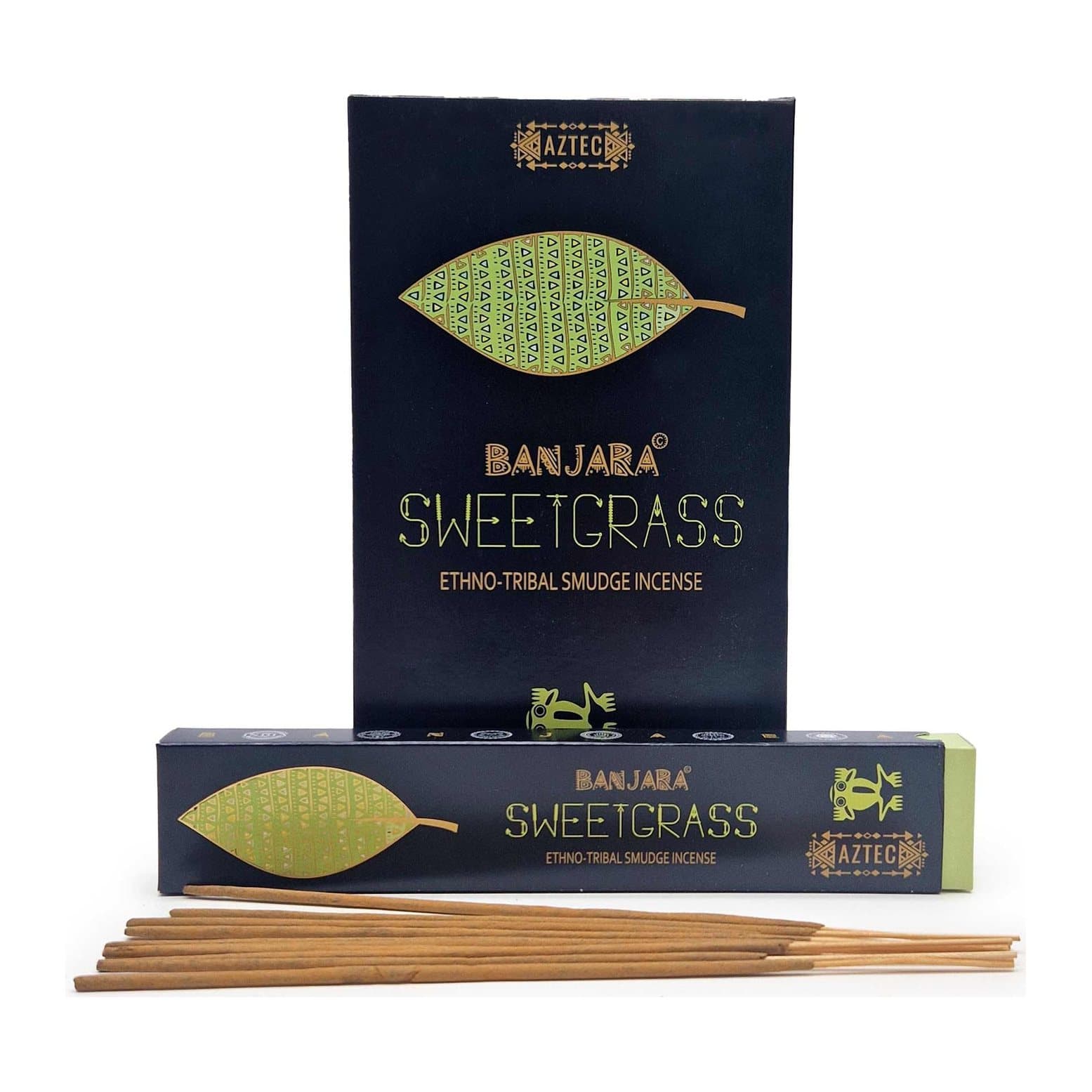 Sweetgrass smudge incense sticks, pack of 2, in a box with a frog symbol
