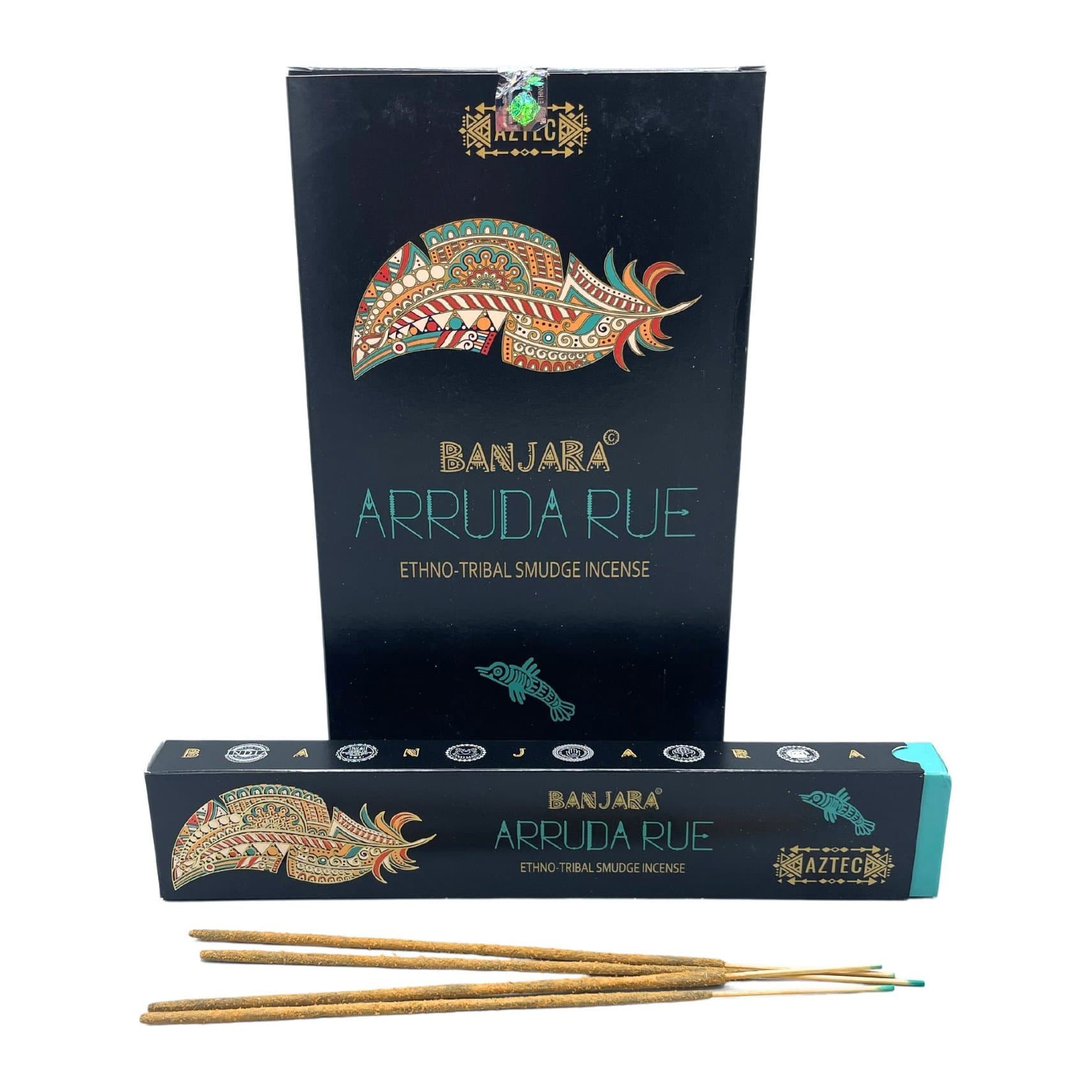 Banjara White Arruda Rue smudge incense pack with tribal-inspired artwork