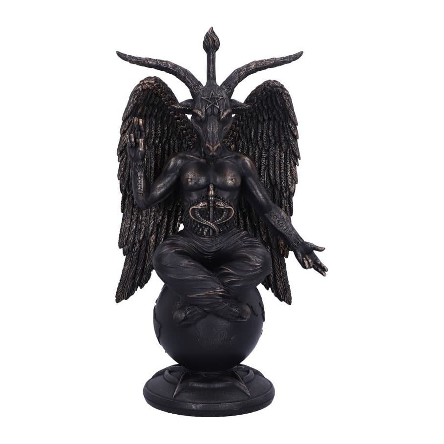 Large resin Baphomet ornament seated on a globe, hand-painted