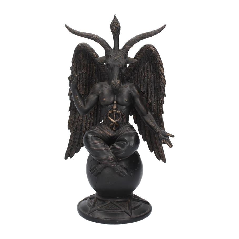 Hand-painted resin Baphomet figurine seated on a globe in a pentagram