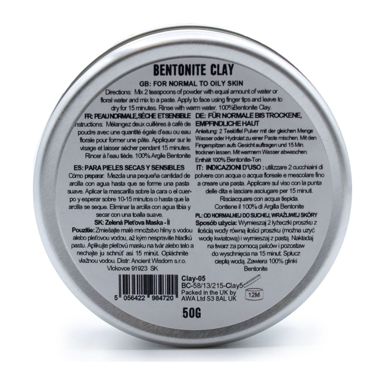 Bentonite clay face mask, pack of 2 at 50 g each