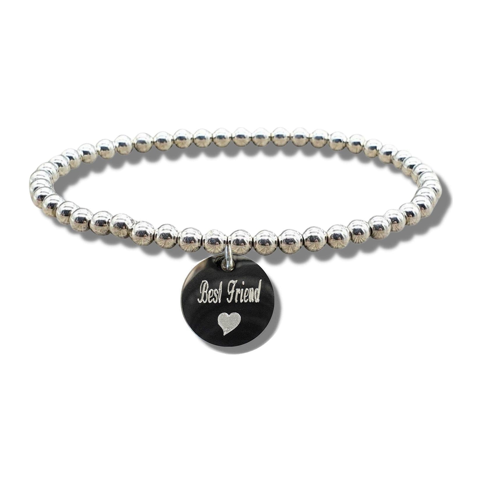 Best Friend disc with heart symbol and silver stretch bracelet