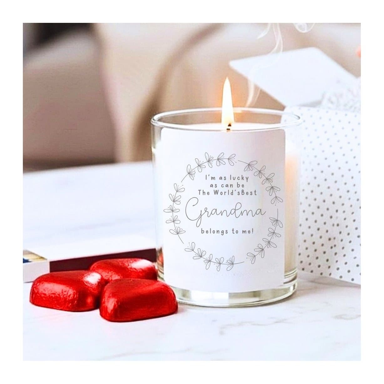 Personalised grandma candle gift set with a pastel flower design