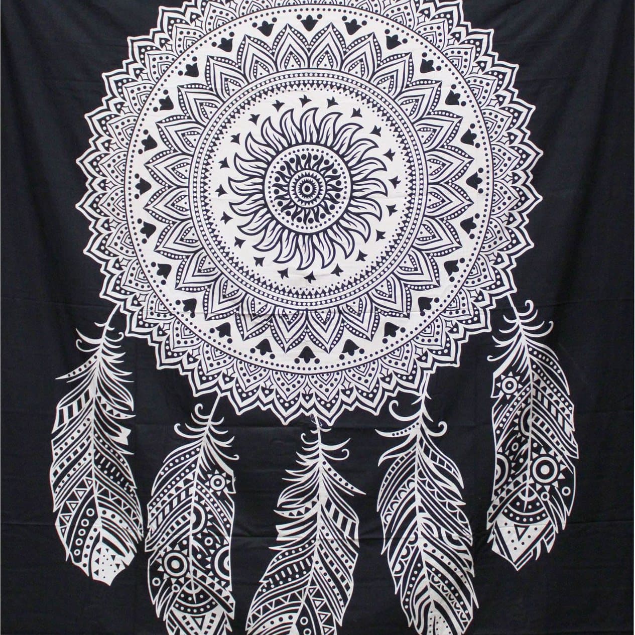 Black and white dreamcatcher cotton bedspread and wall hanging
