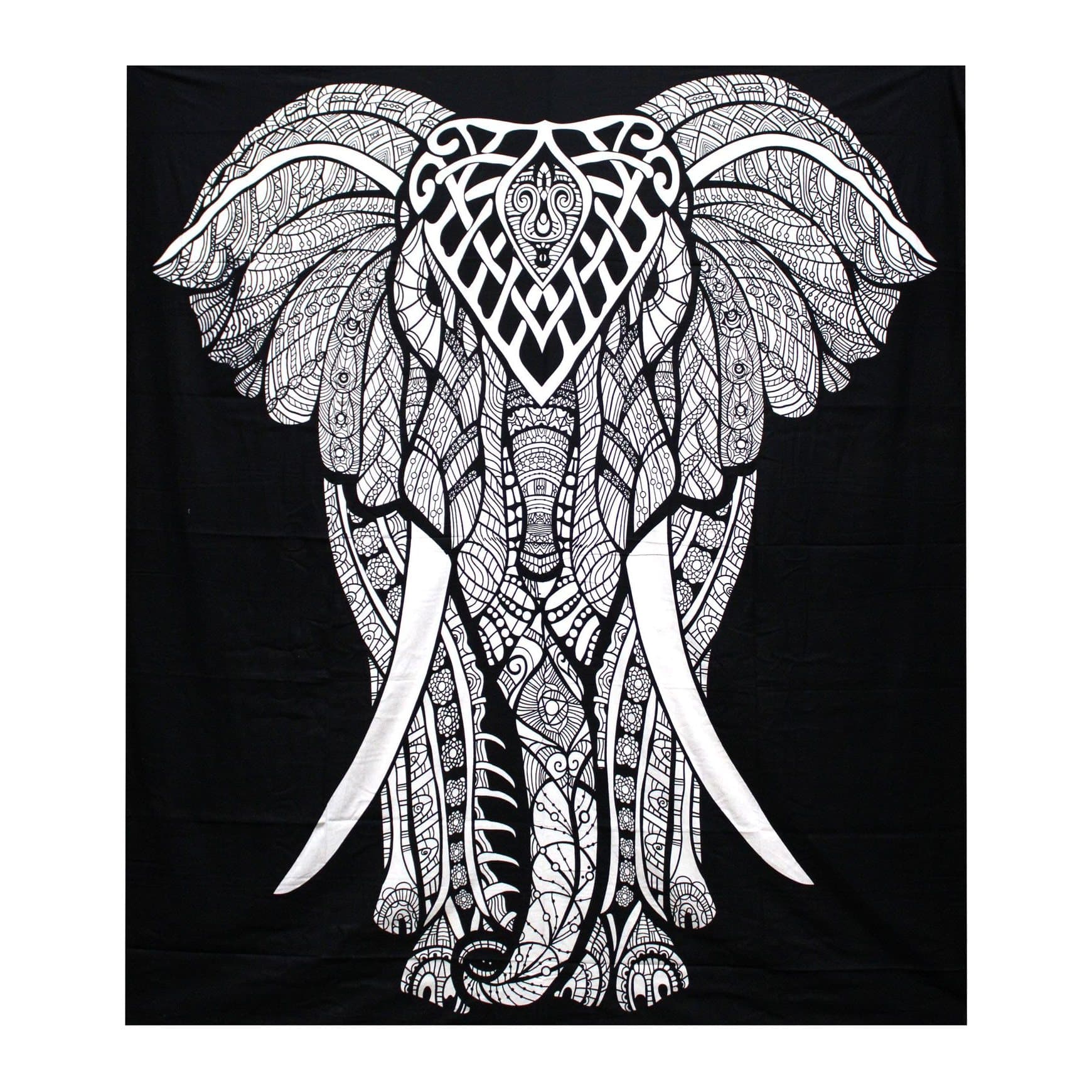 Black and white elephant design cotton bedspread and wall hanging
