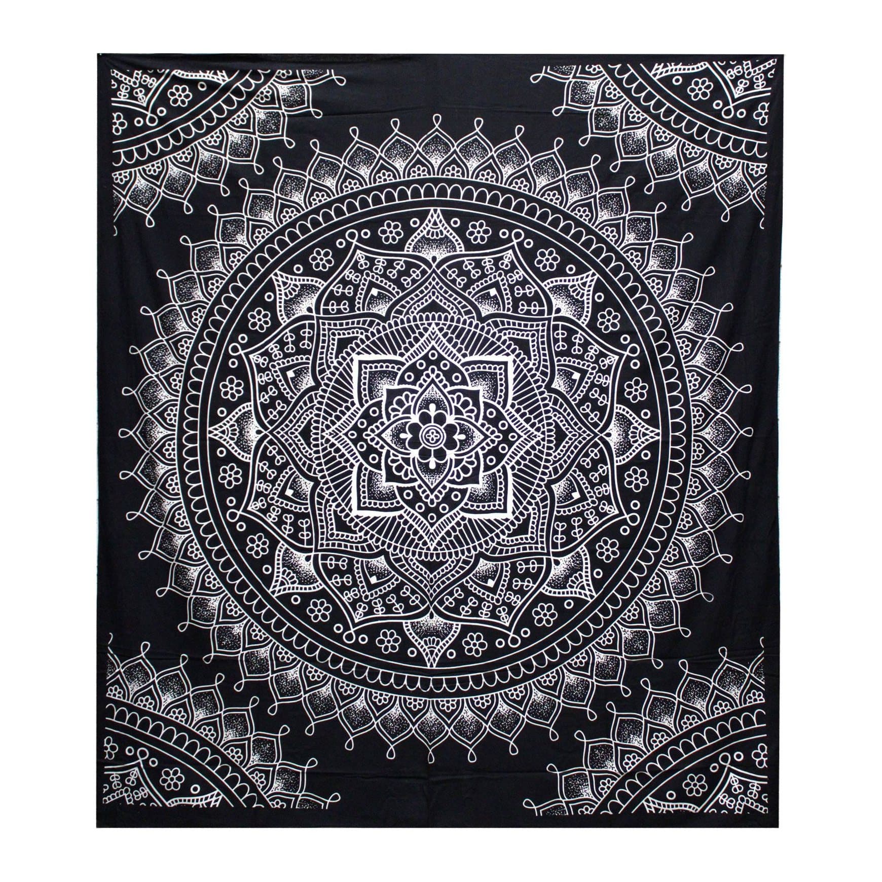 Black and white lotus flower design cotton bedspread wall hanging