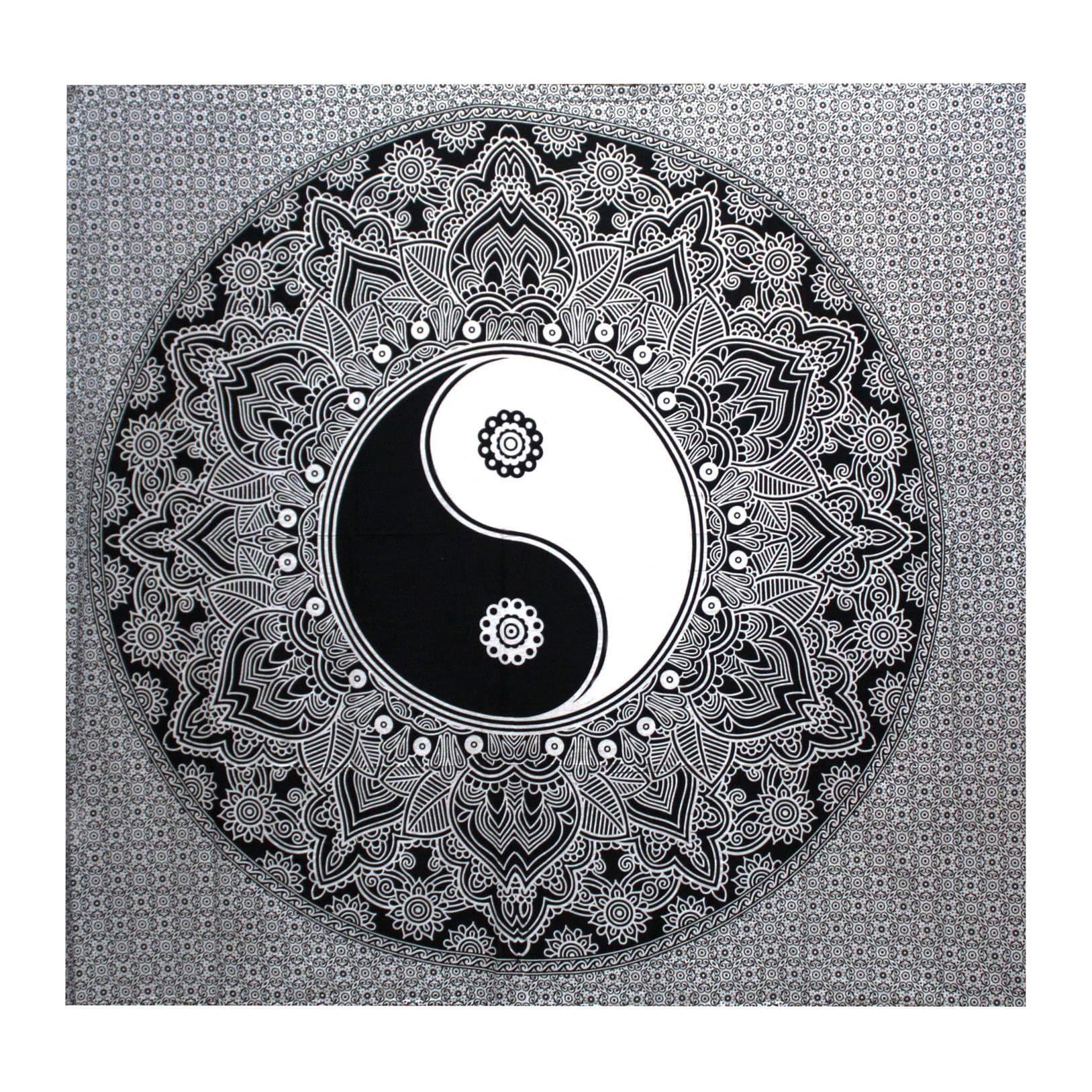 Black and white yin yang design cotton bedspread wall hanging
