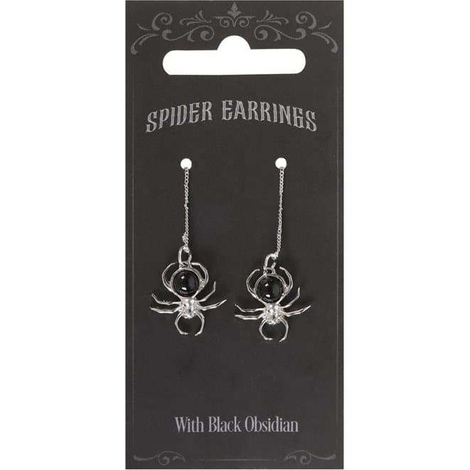 Spider threader earrings with black obsidian