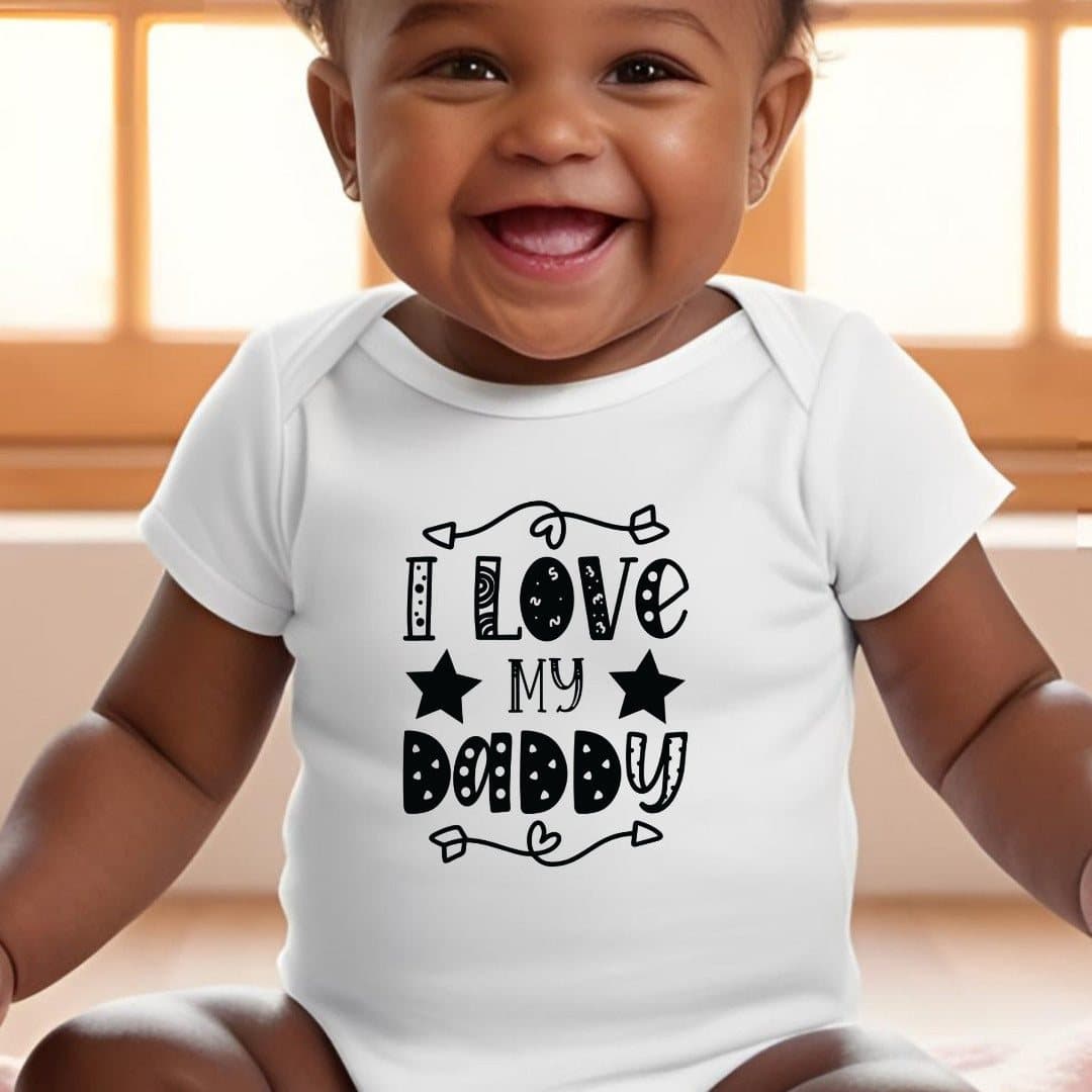 Black and white I Love My Daddy personalised baby grow, vest or bib with a name.
