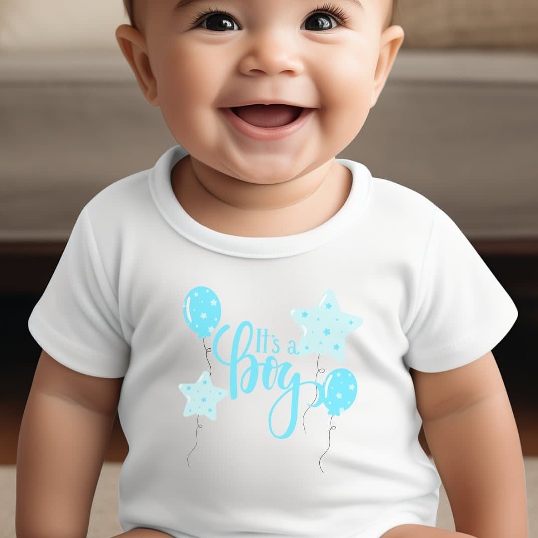 Personalised Blue It's a Boy baby outfit with a name printed on it