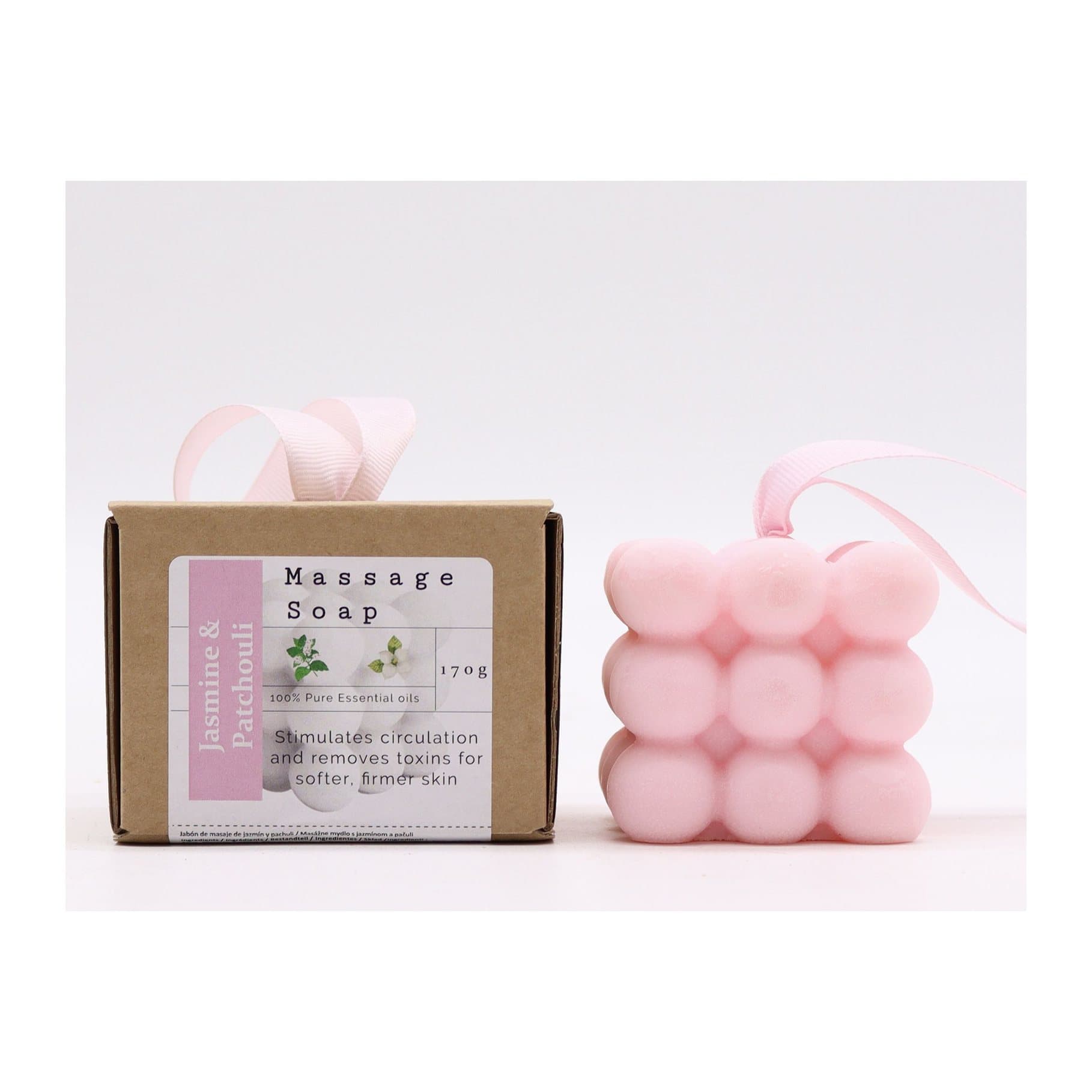 Boxed massage soap with colourful ribbons