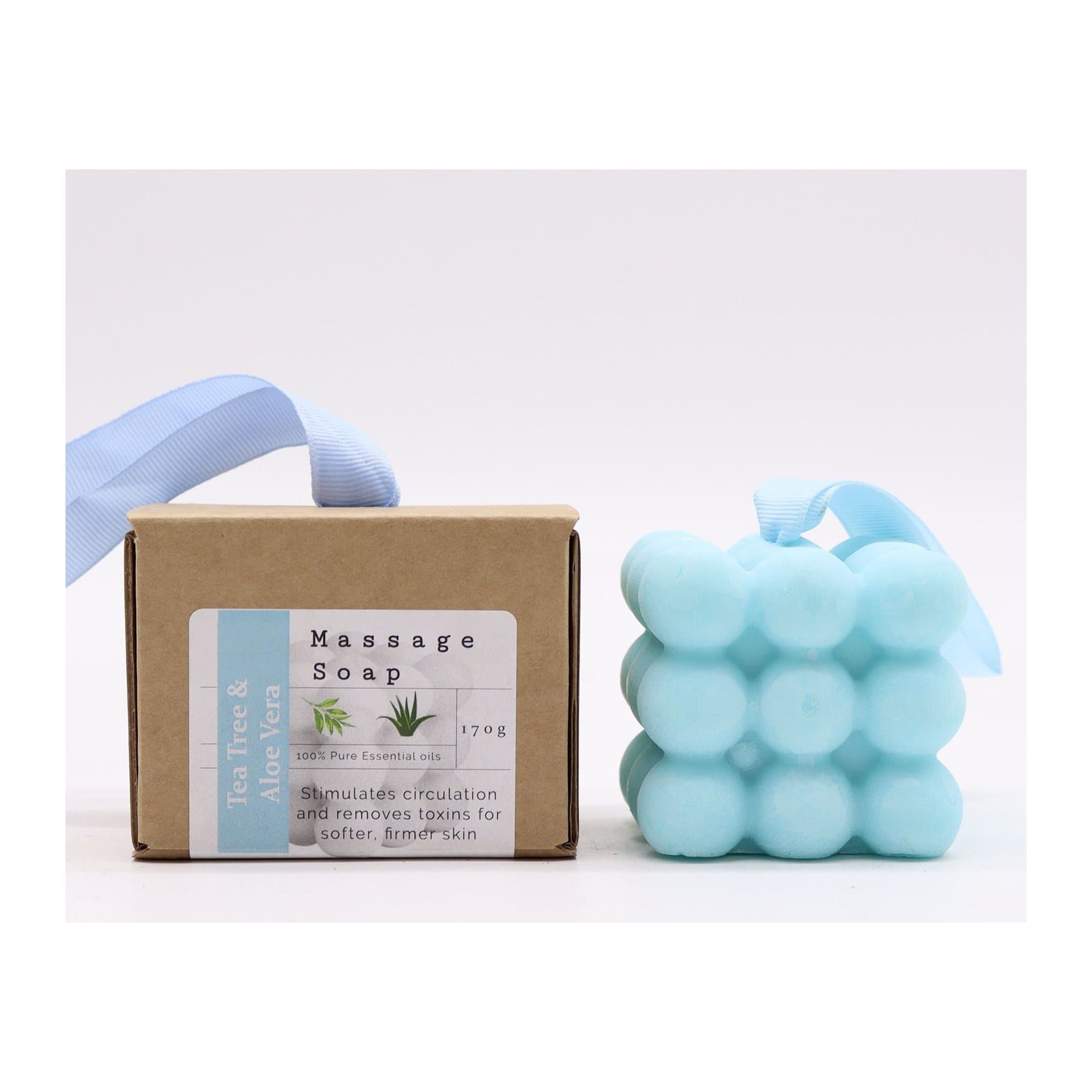 Boxed massage soap with colourful ribbons