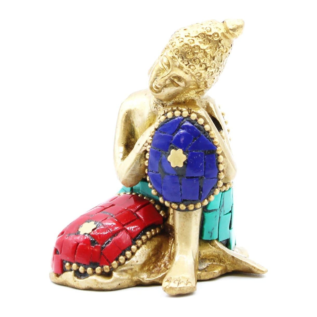 Small solid brass thinking Buddha figure resting his head on his hand