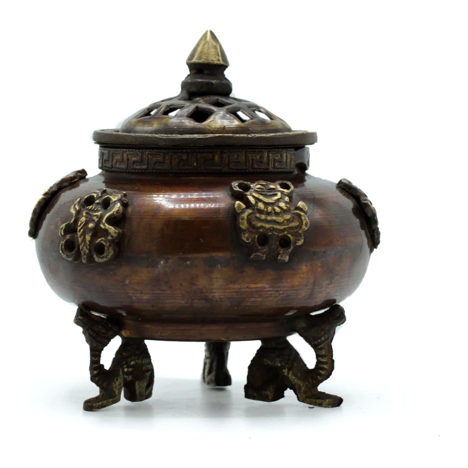 Brass Tibetan standing pot incense burner with dragon feet