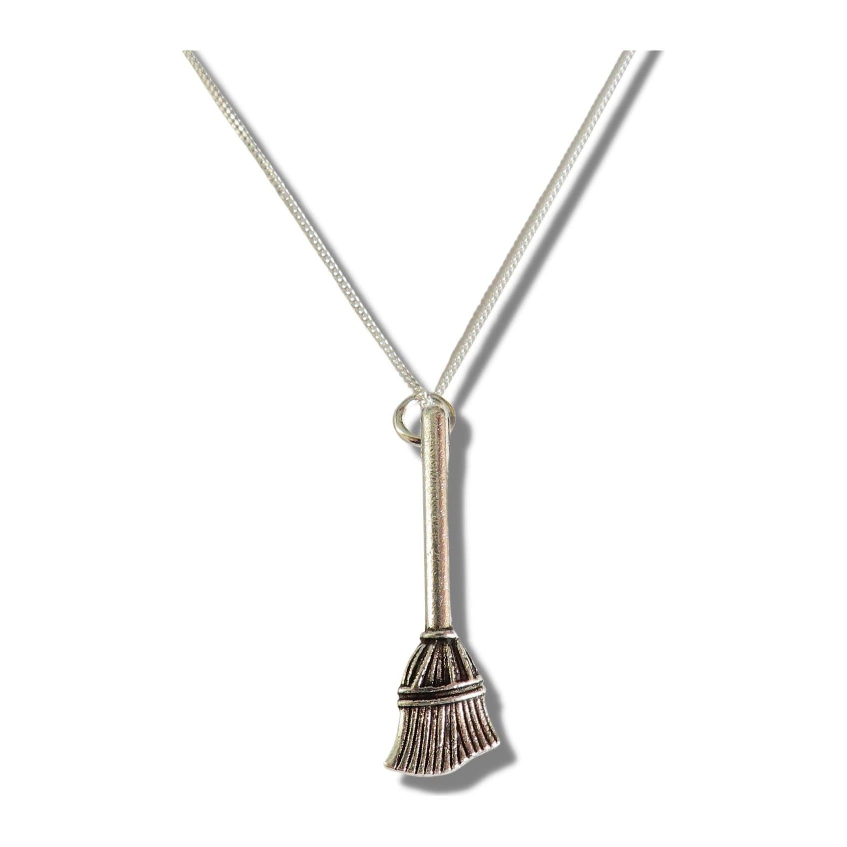 Broom charm necklace on a sterling silver chain