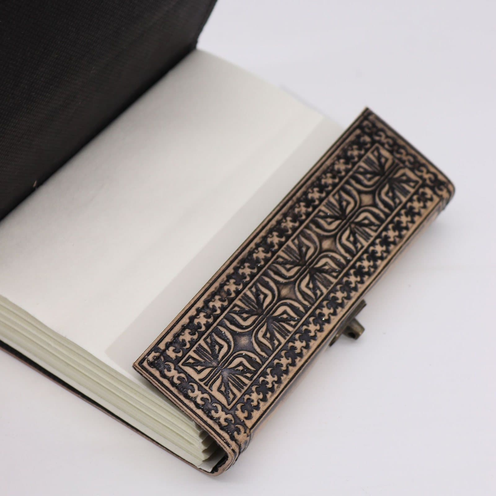 Antique grey Buddha esoteric notebook with a stitch edge