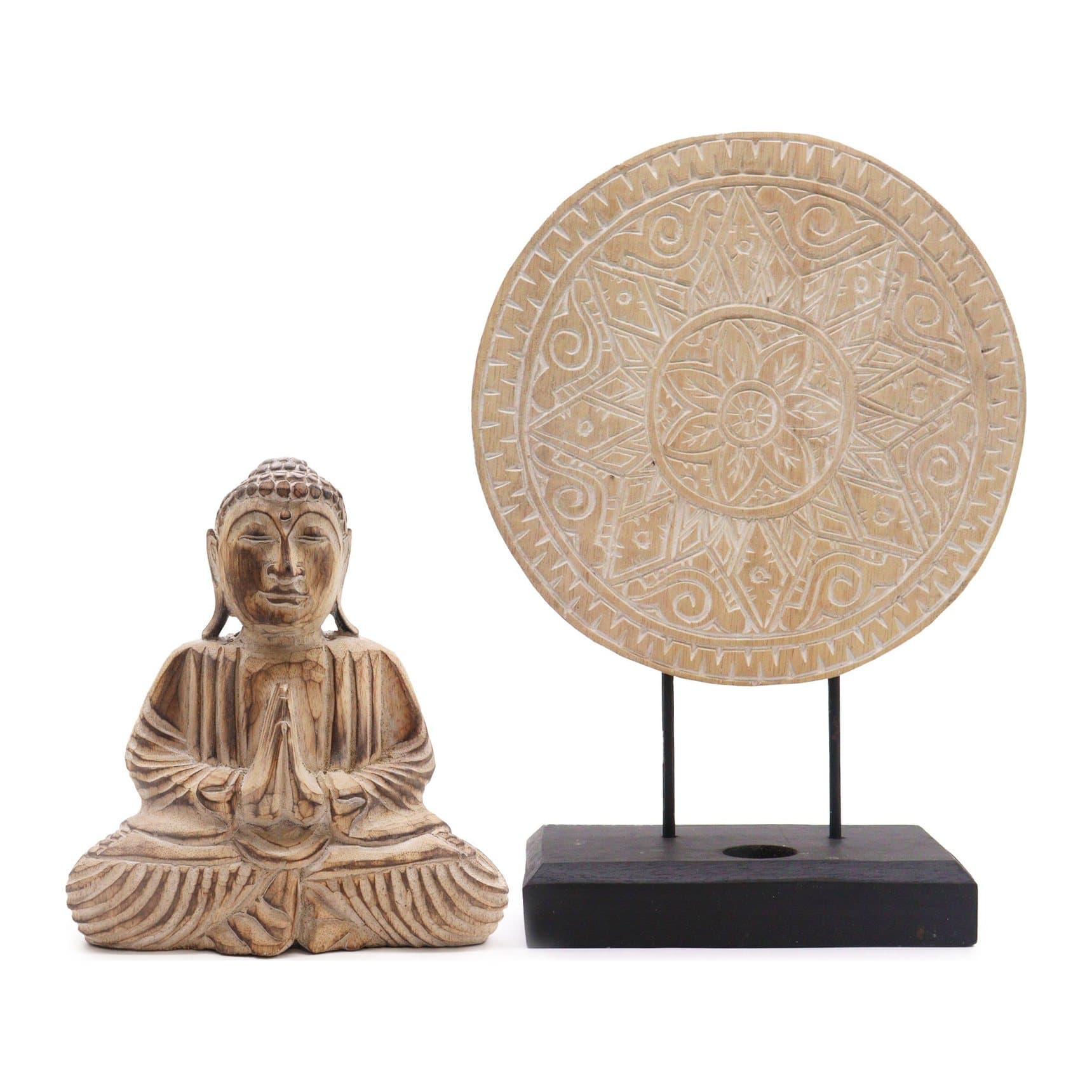 Albasia wood Buddha with Classic Mandala design and stand