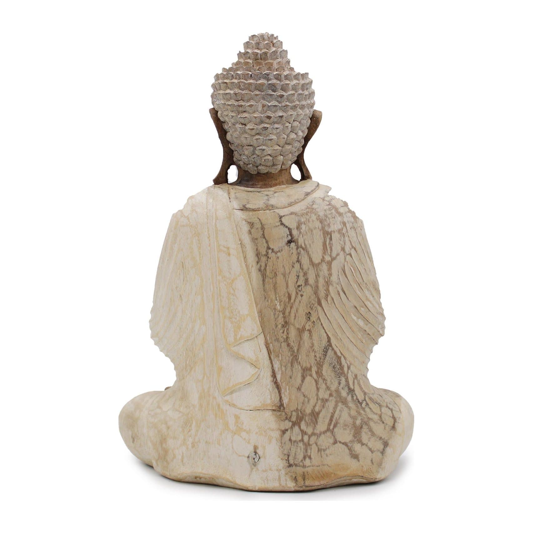 Whitewash suar wood Buddha statue in the Welcome design