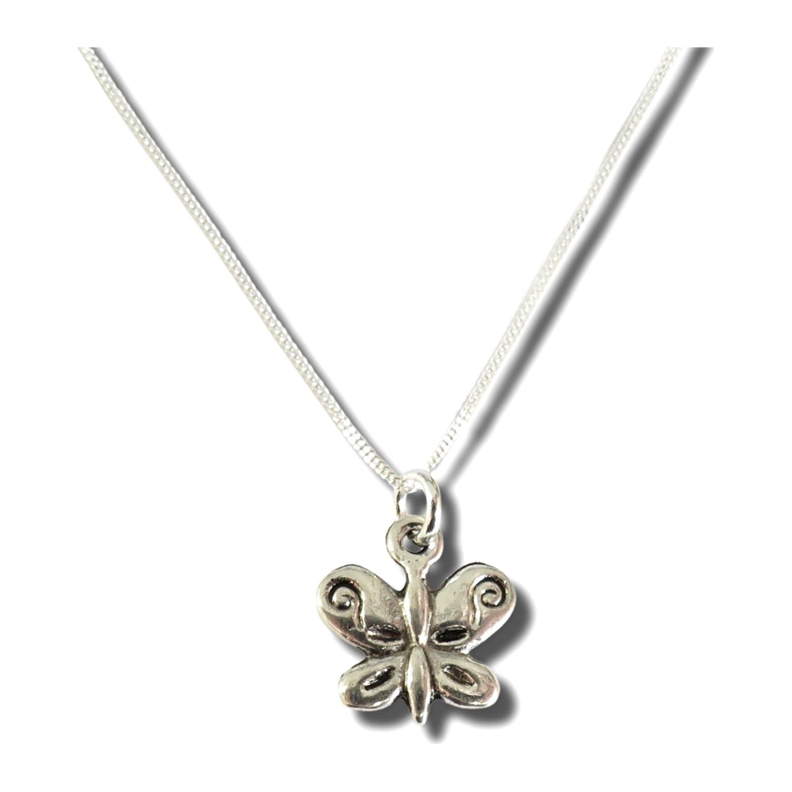 Silver butterfly charm pendant on a silver chain