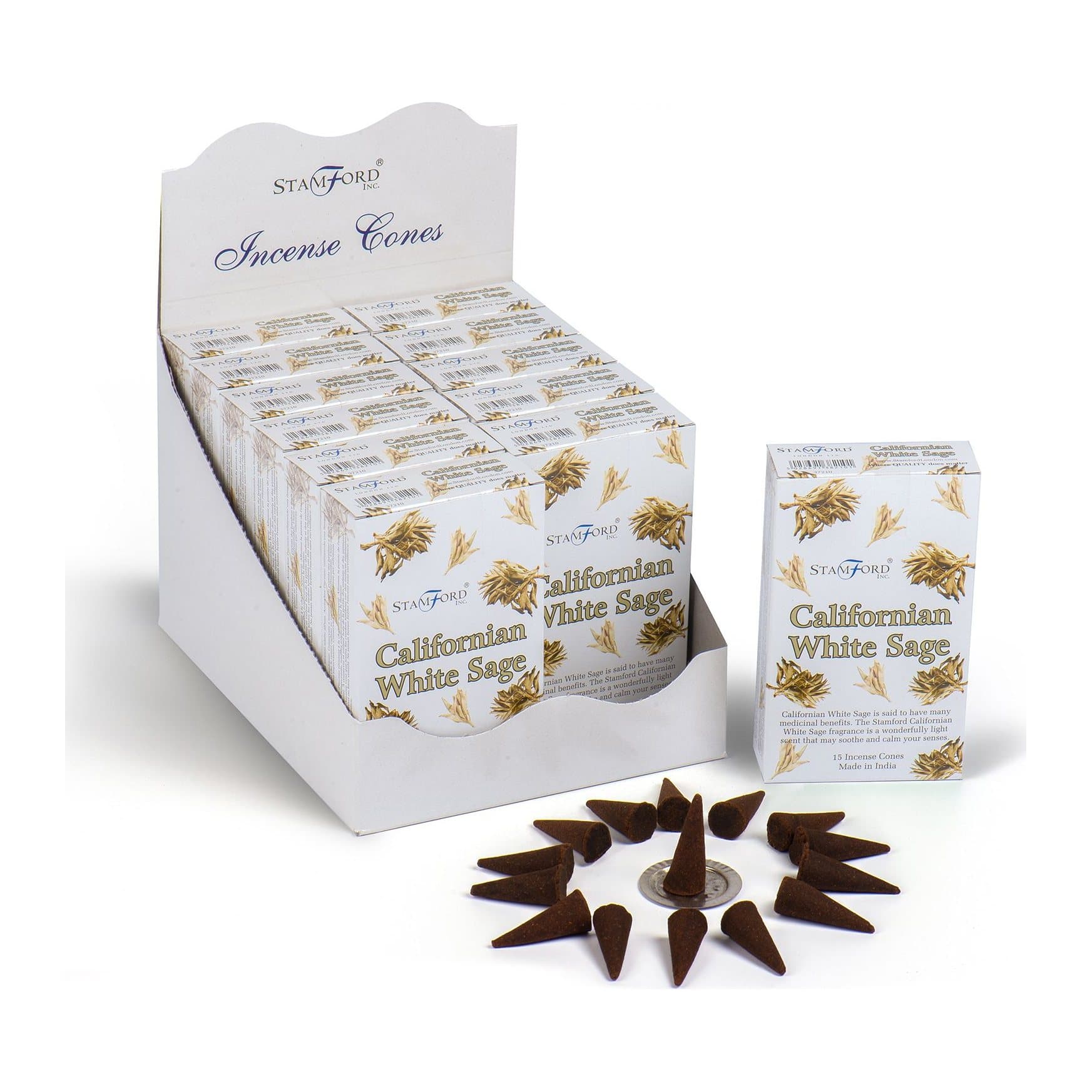Pack of two Californian White Sage incense cones on bamboo sticks