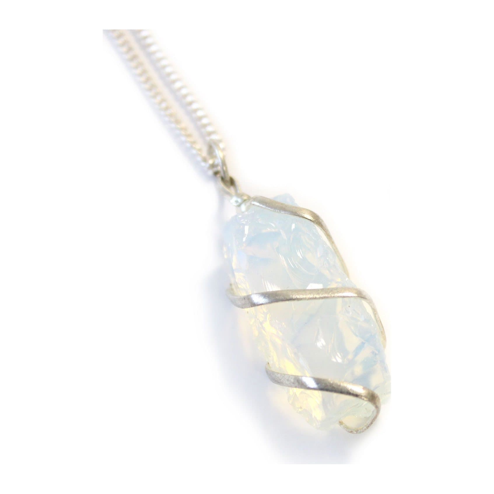 Rough opalite gemstone necklace on a silver plated chain