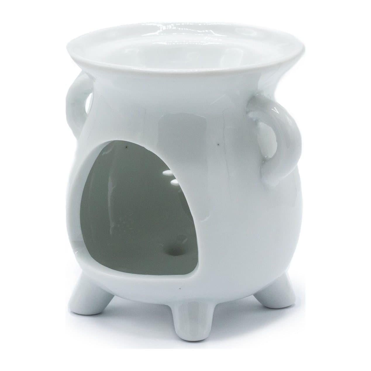 White ceramic cauldron oil burner with a tree of life design