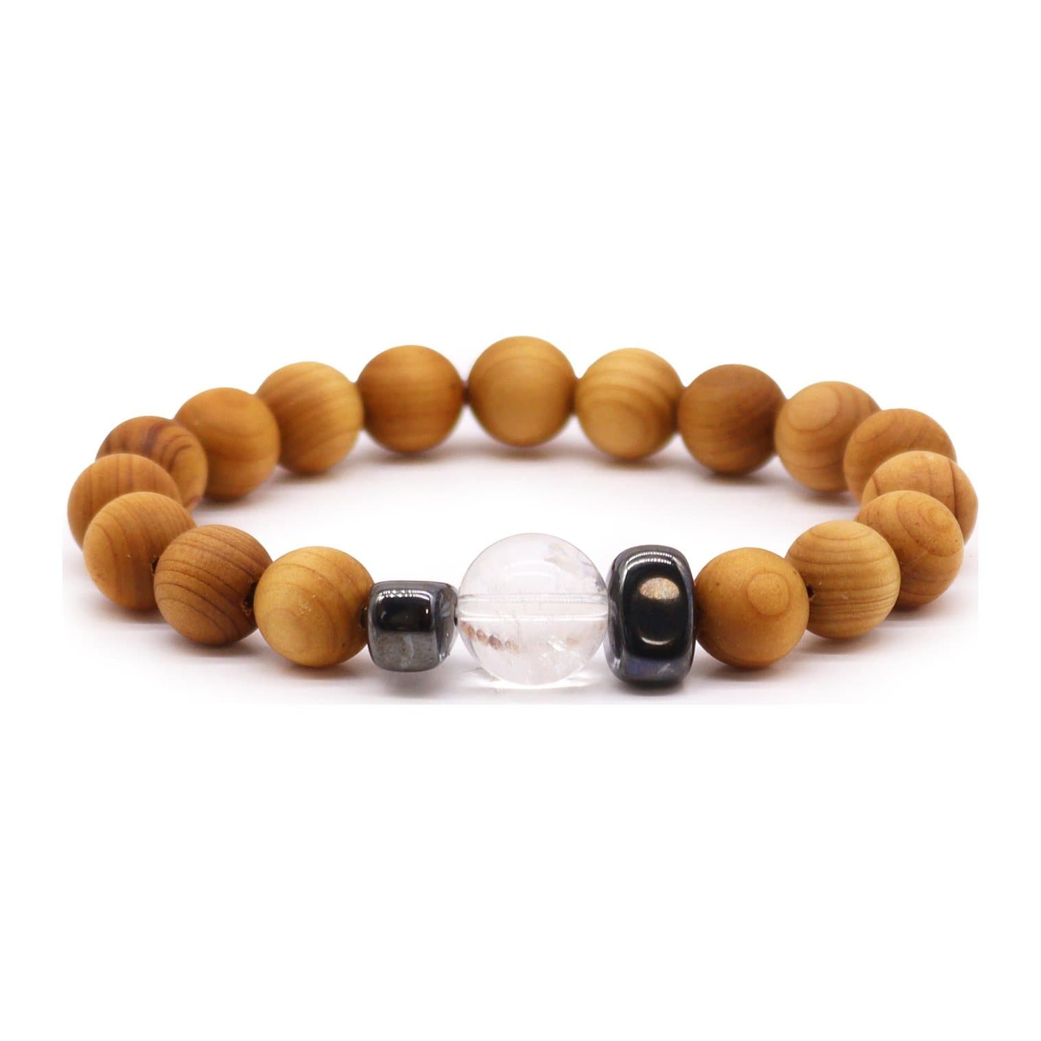 Cedarwood crown chakra bangle with a clear quartz bead