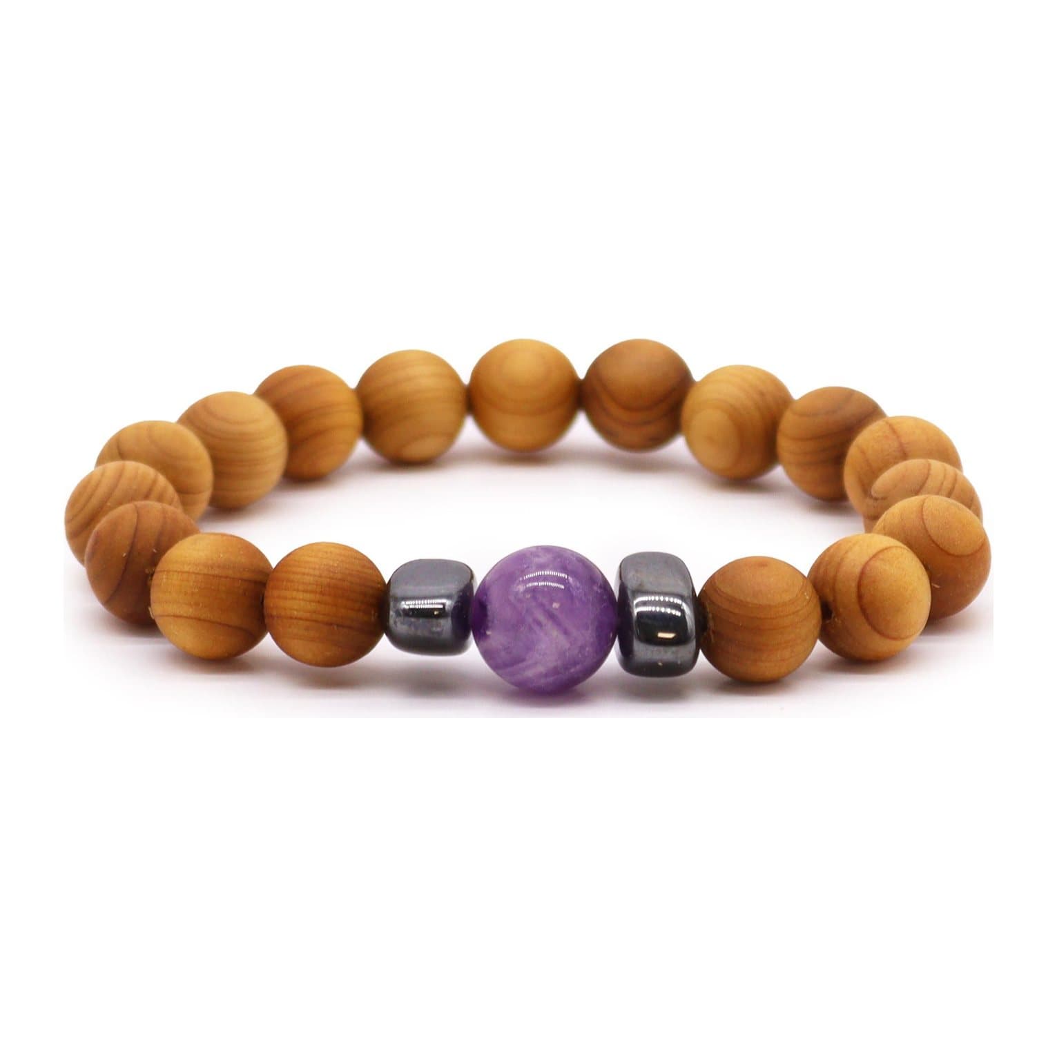 Cedarwood Third Eye Chakra Bangle with an amethyst gemstone