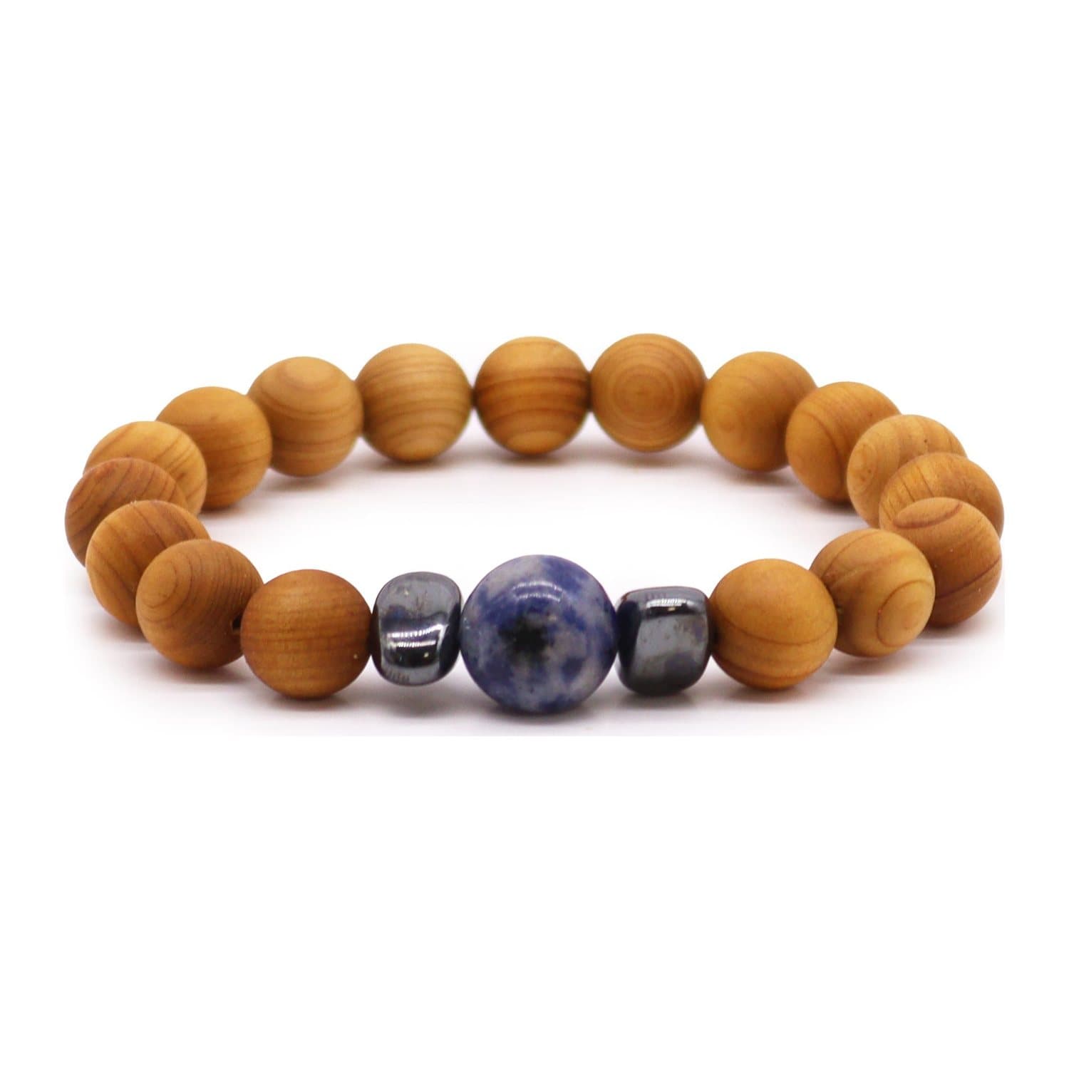 Cedarwood throat chakra bangle with a sodalite gemstone