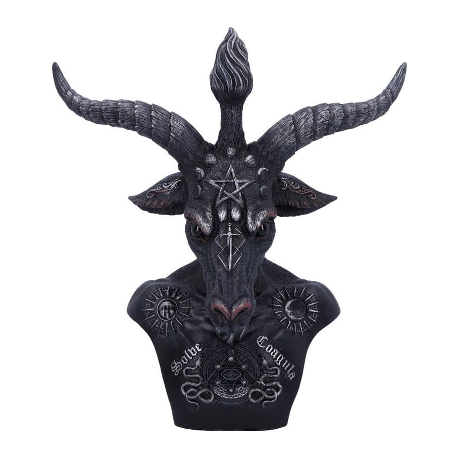 Black and silver winged goat-headed Baphomet bust