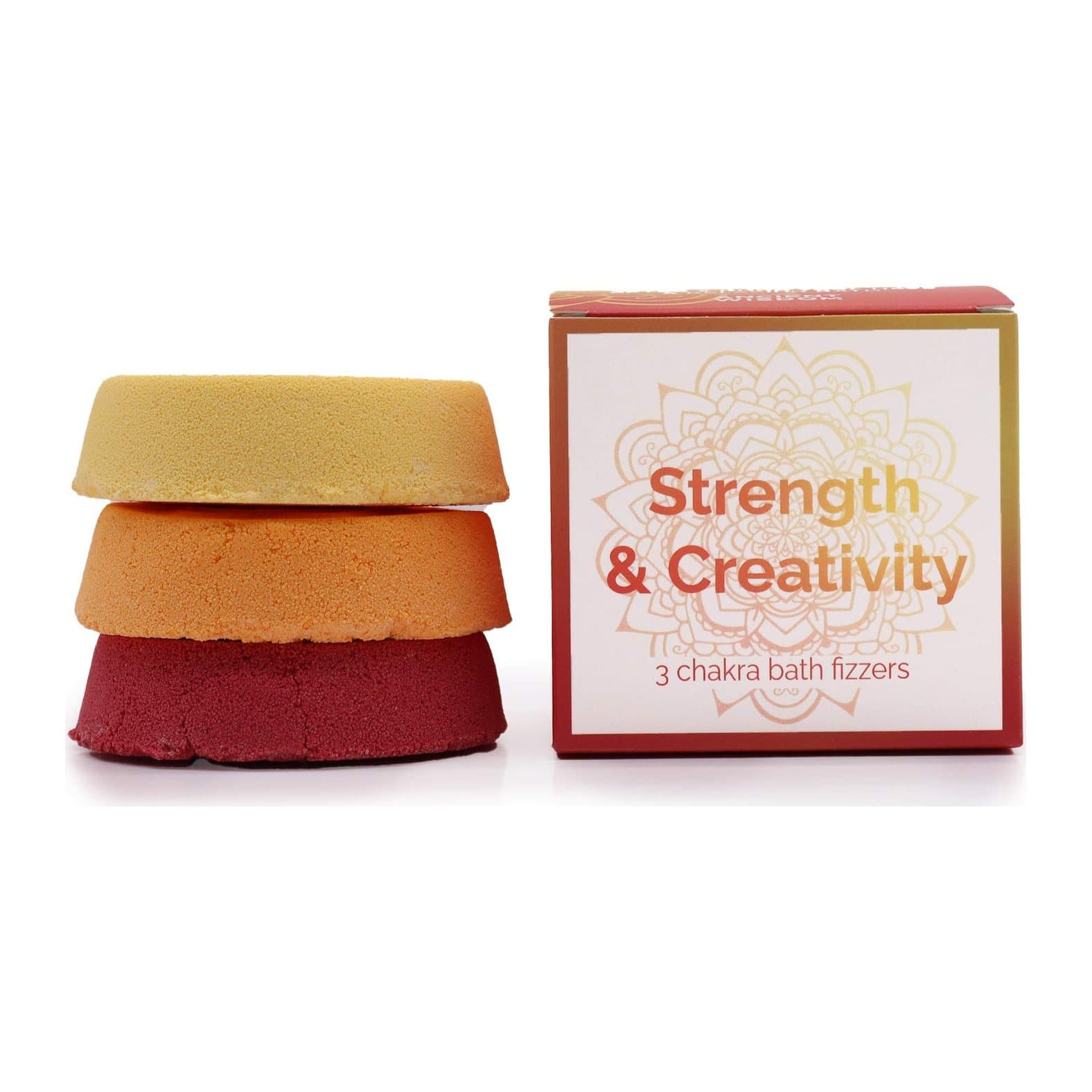 Chakra bath fizz small box with three fizzers and a mandala pattern gift box