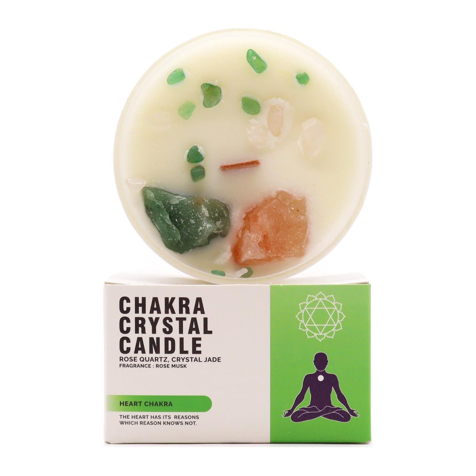 Heart Chakra crystal candle adorned with crystals