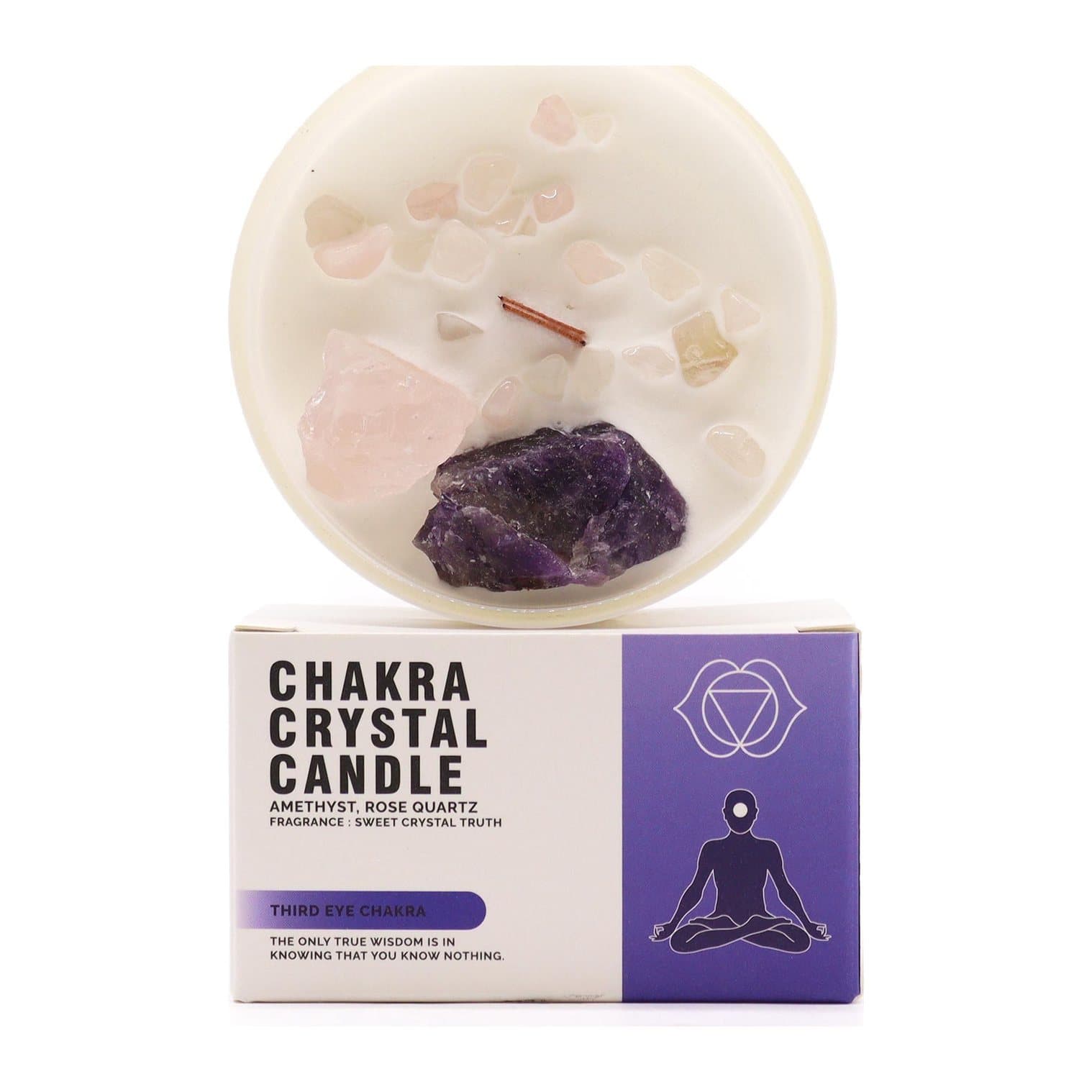 Third Eye Chakra crystal candle with amethyst and rose quartz