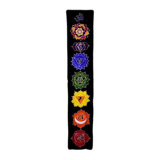 Midnight chakra drop banner, a long batik wall hanging