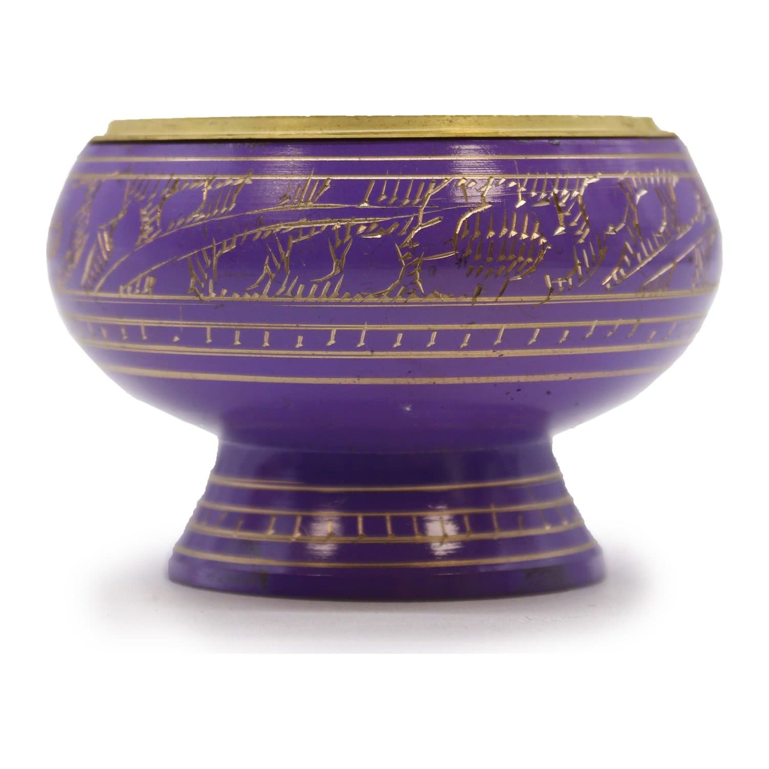 Purple brass charcoal incense jar with golden patterns
