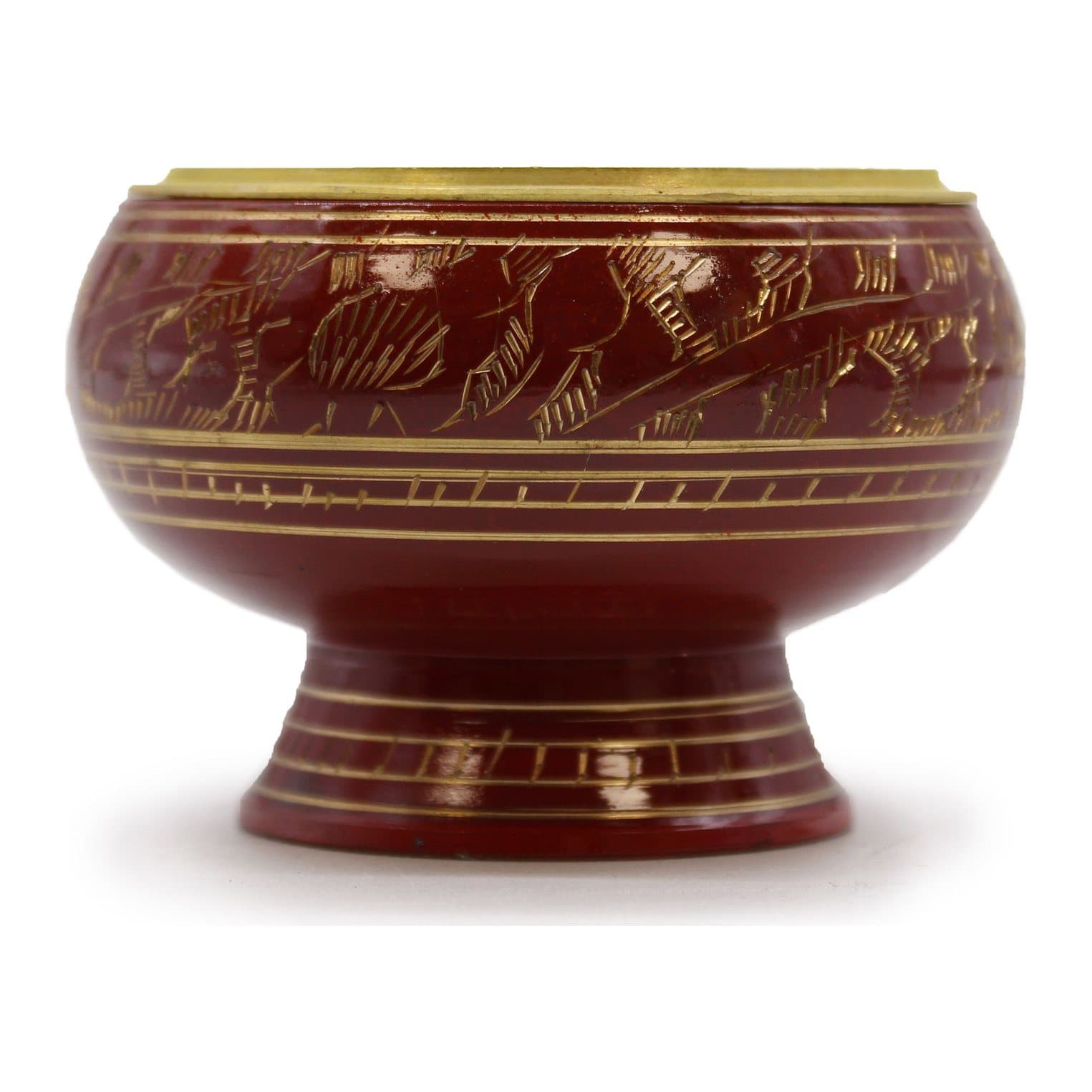 Burgundy brass charcoal incense jar with golden patterns