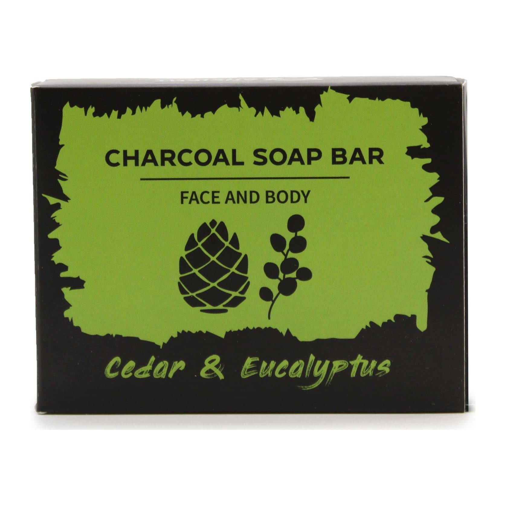 Two charcoal soap bars, eucalyptus and cedarwood