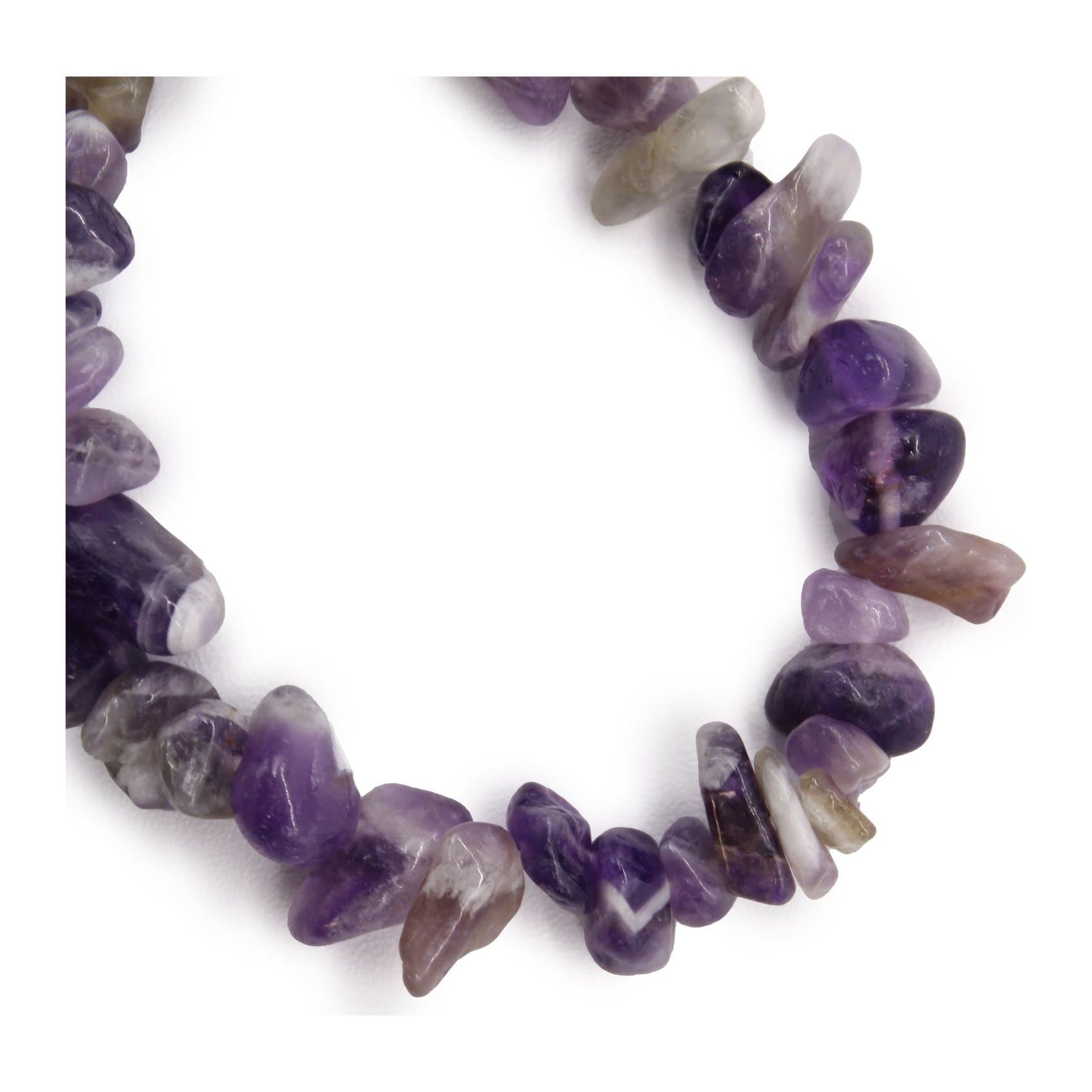 Pack of three amethyst chip bracelets on elastic thread