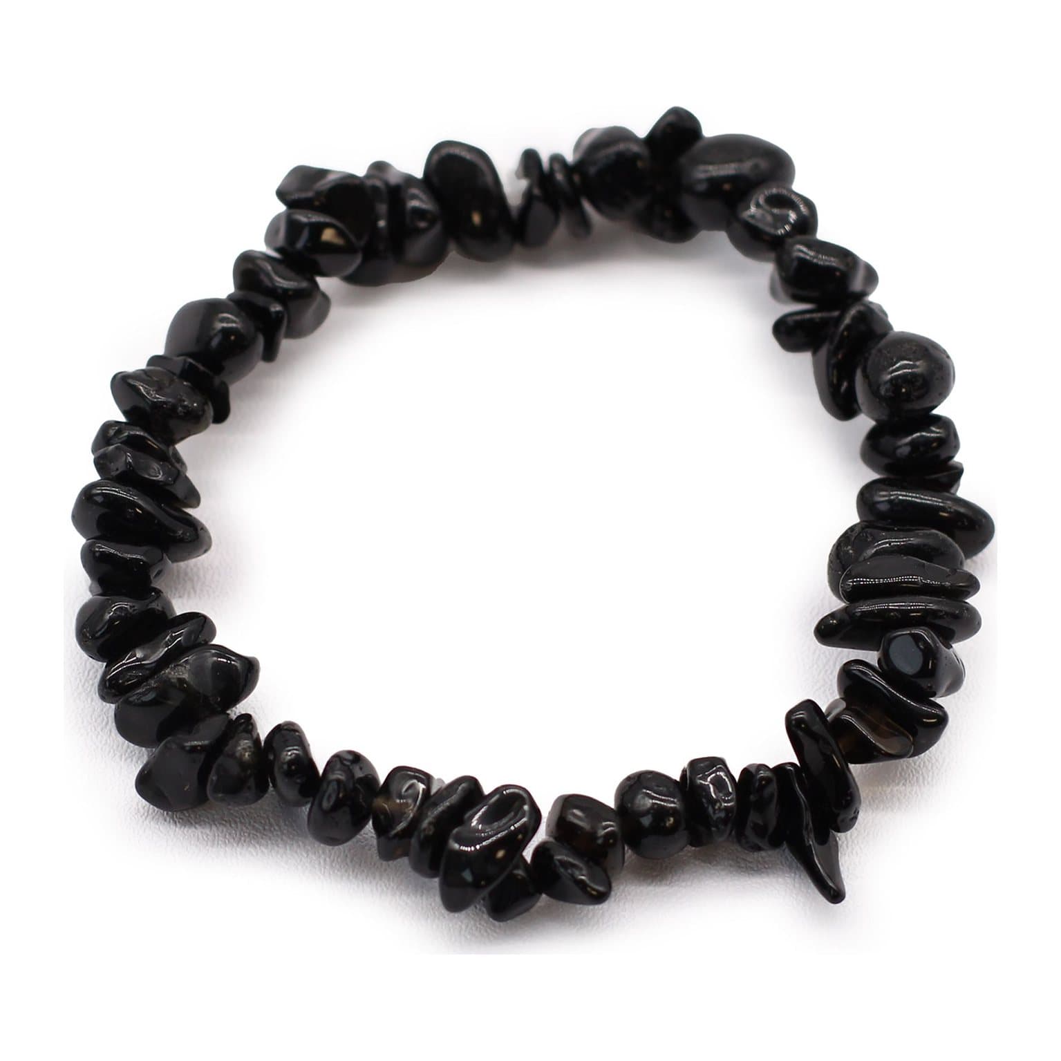 Pack of three black agate chip bracelets on elastic thread
