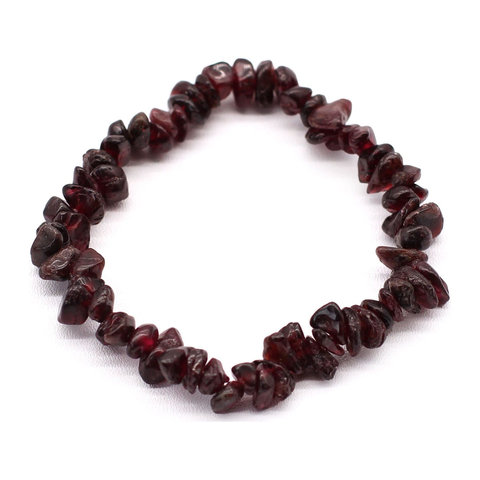 Three chip stone bracelets with blood garnet gemstone chips on elastic