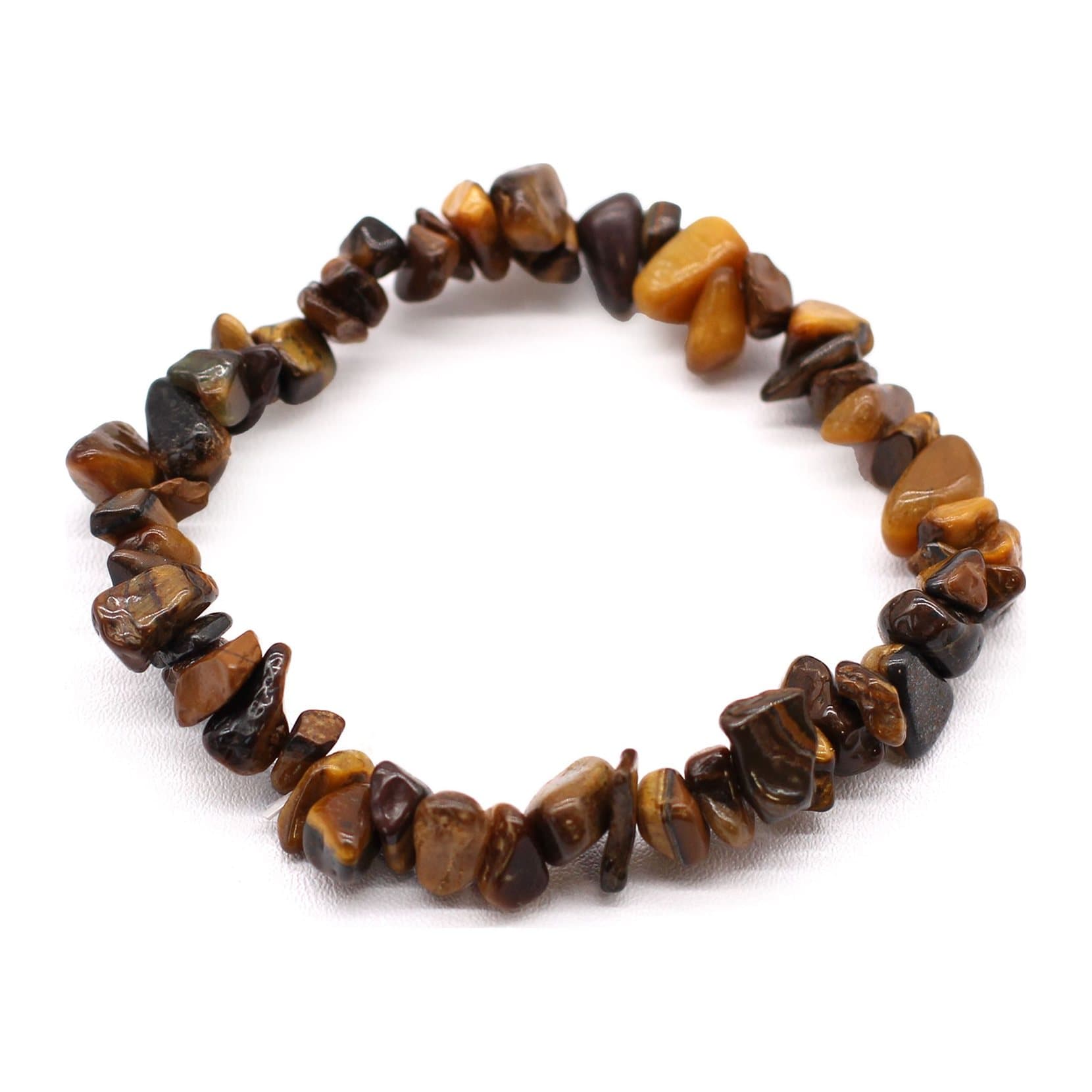 Pack of 3 tiger eye gemstone chip bracelets on elastic thread